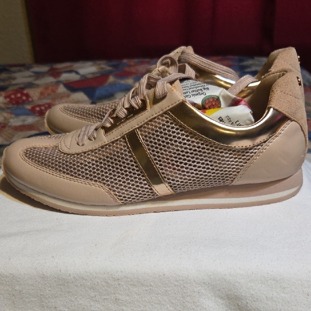 Michael Kors Women's Tan Sneakers with Gold Accents - Picture 2 of 6
